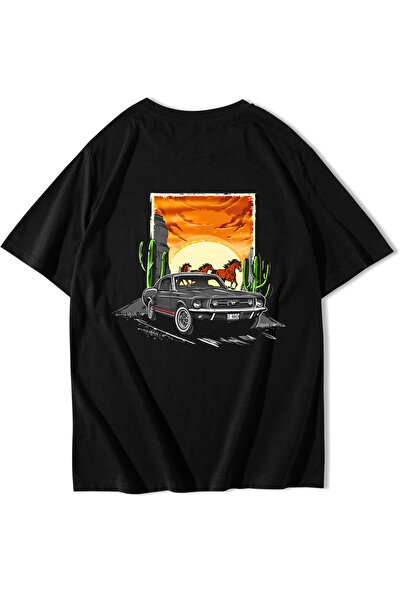 BRZ COLLECTION Tricou unisex oversize cu apus de soare în deșert, negru