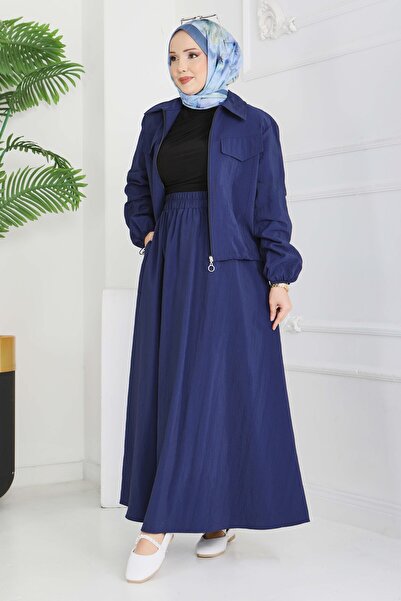 TOFİSA Set dublu cu fermoar și detaliu buzunar, albastru închis - 28215-ALBAS...