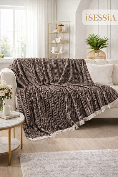 Isessia Miora Zigzak Patterned Bohemian Sofa Cover | Single & Three-Seat Sofa...