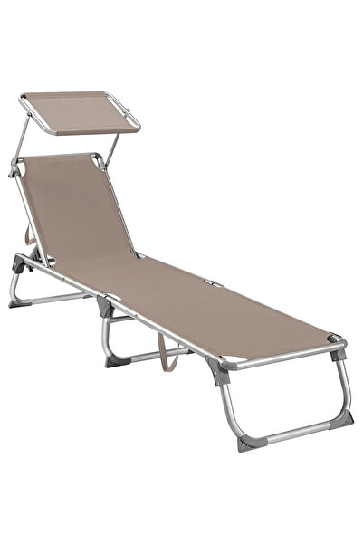 SONGMICS Folding Sun Lounger with Canopy and Adjustable Backrest, 193x55x31cm...