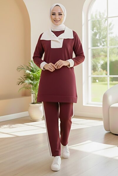 TOFİSA Σετ δύο τεμαχίων Garni Detailed Modal σε μπορντό χρώμα - 1024-BORDO