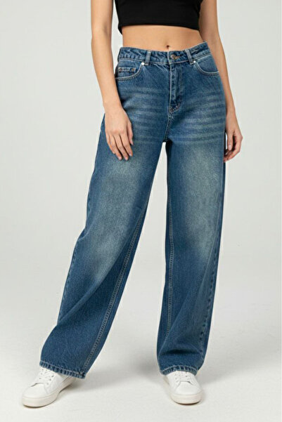 TOFİSA Wide Leg Palazzo Jeans Green - 28278-Green