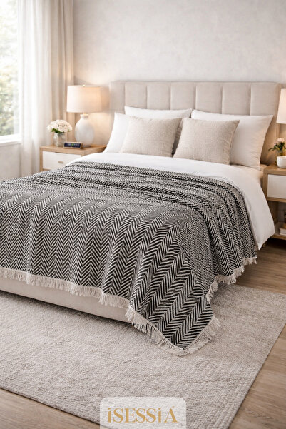 Isessia Miora Zigzak Patterned Double Bohemian Bedspread |   200 X 230 cm