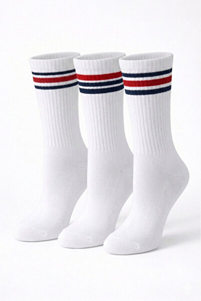 Victor and Jane Boys 3 Pairs Cotton rich ribbed Red/Navy Tipped Crew Length S...
