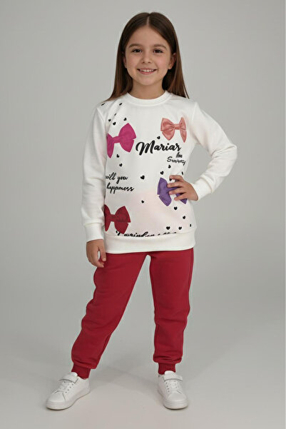 TOFİSA Κοριτσίστικο Σετ Πιτζάμες με Στάμπα Βουργουνδίας - 28164-BORDO