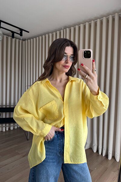 Sue Store Cămașă galbenă supradimensionată din țesătură modal