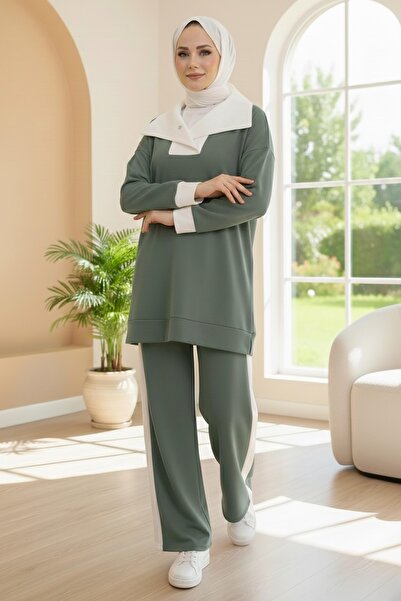 TOFİSA Garni Detailed Modal Διπλό Σετ Χακί - 1024-HAKI