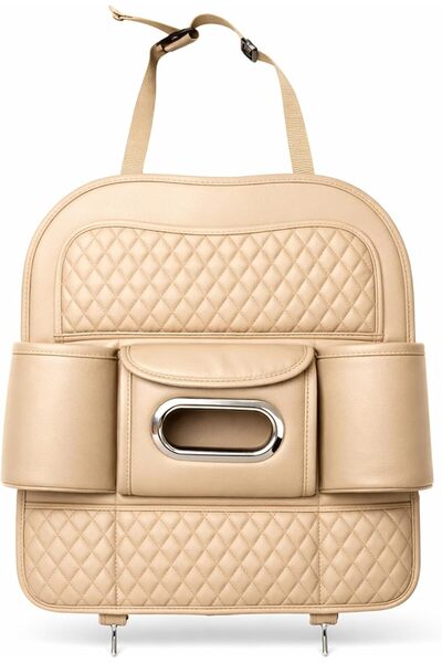 AutoFamily منظم للمقعد الخلفي للسيارة مع حامل علبة مناديل وحاملات أكواب - منظ...