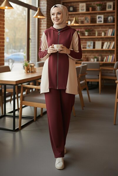 TOFİSA Σετ δύο τεμαχίων με φερμουάρ Garnili Modal - 1007-BORDO