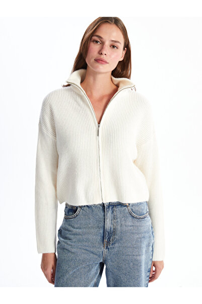 LC Waikiki Funnel Neck Plain Long Sleeve Women's Knitwear Cardigan