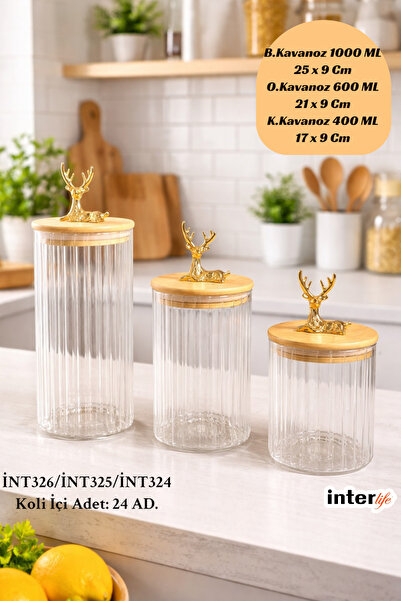 İnterlife Glass Jar Set with Deer Head Design, Decorative and Stylish Kitchen...
