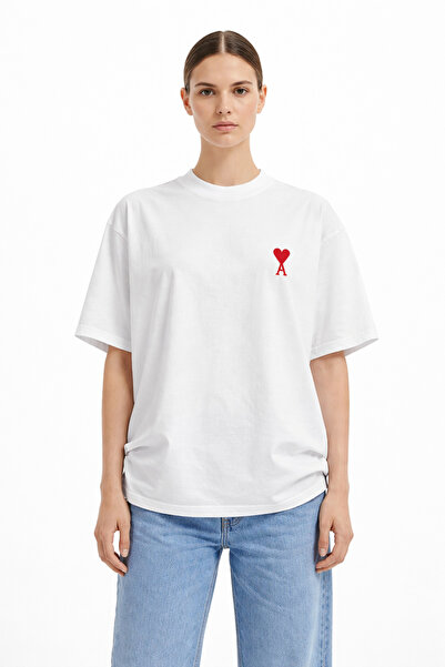 CAMBLYS تي شيرت قطني فضفاض للجنسين للرجال والنساء بنمط قلب وطباعة أمامية وقما...