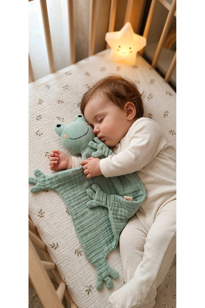 O&G Collection Sevimli Kurbağa %100 Pamuklu 8 Katlı Müslin Uyku Arkadaşı / Be...