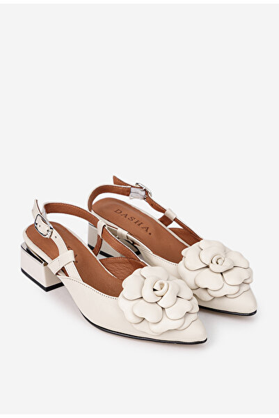 Dasha Pantofi dama bej din piele cu ornament floare
