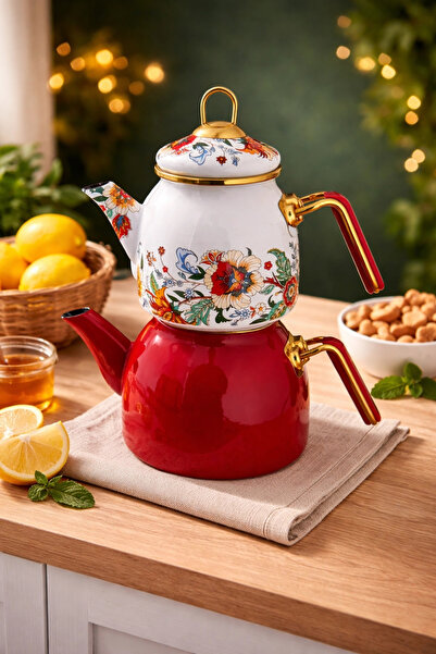 PR HOME Magnolia Rose Model Enamel Teapot