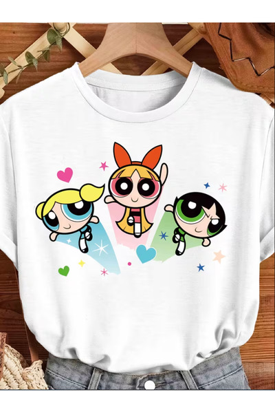 LİNA06 Women's Cartoon Character Print T-Shirt - Short Sleeve Crew Neck Casua...