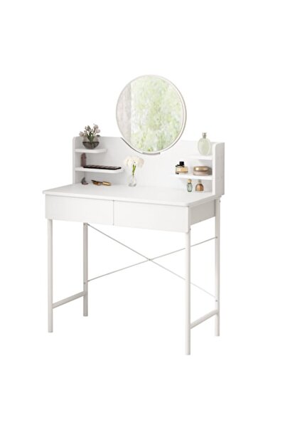 BADU Măsuță de toaletă modernă cu oglindă, albă, mare