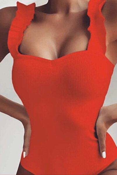 ANATOLIATEKSTILE Body Damă cu Bretele Volănașe-Body Modelator Slim Fit, Casua...