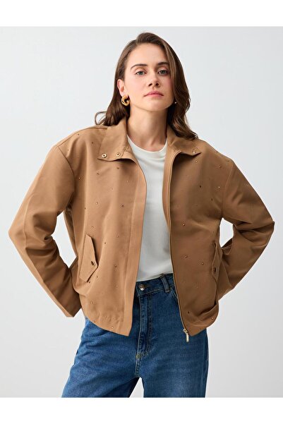 Jimmy Key Deve Tüyü Rahat Kesim Cep Detaylı Beli Lastikli Dokuma Ceket