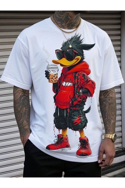 LOTS MODA Μπλουζάκι Unisex με στάμπα Hip Hop Duck – Μοντέρνο Σχέδιο Streetwea...