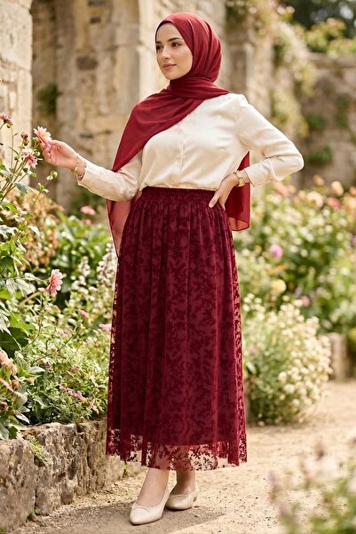 TOFİSA Спідниця-шаль з візерунком та флокованим малюнком бордового кольору - ...
