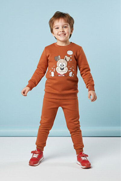 TOFİSA Σετ πιτζάμες για αγόρια με στάμπα και δύο κλωστές - 28199-KIREMIT