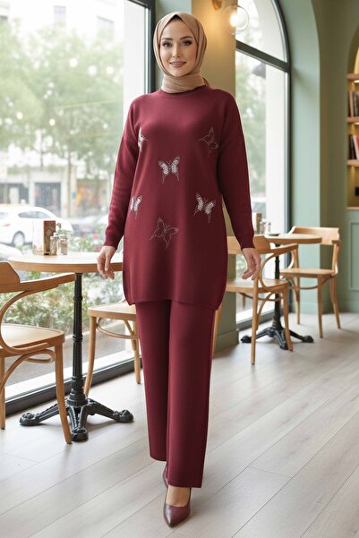 TOFİSA Set de tricotaje cu detalii din piatră fluture, două piese, roșu clare...