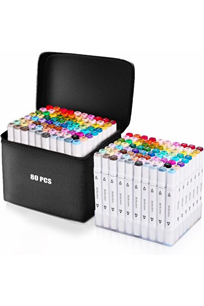 Arabest مجموعة أقلام تلوين كحولية ثنائية الرأس بـ 80 لونًا مع قاعدة للرسم وال...