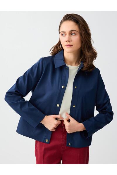 Jimmy Key Lacivert Cep Detaylı Çıtçıtlı Dokuma Ceket