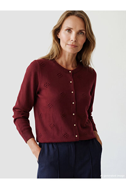 LC Waikiki Jacquard Knit Cardigan with a Crew Neck