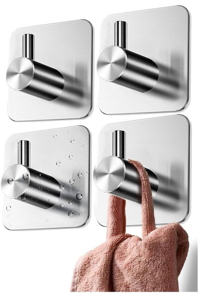 Arabest خطافات مناشف للحائط مكونة من 4 قطع، خطافات حمام لاصقة من الفولاذ المق...