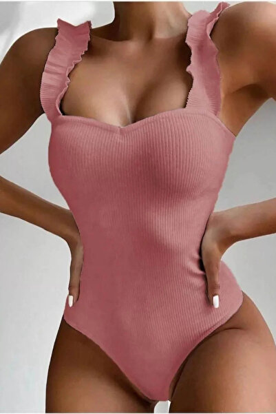 ANATOLIATEKSTILE Women's Bodysuit with Ruffled Straps - Slim Fit Shaper Bodys...