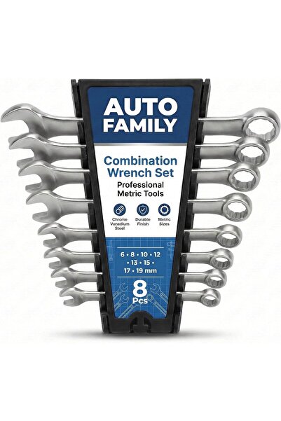 AutoFamily طقم مفاتيح ربط متري من أوتو فاميلي، 8 قطع - 6-19 مم