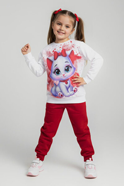 TOFİSA Girl's Burgundy Printed Shawl Pajama Set - 28238-Bordo