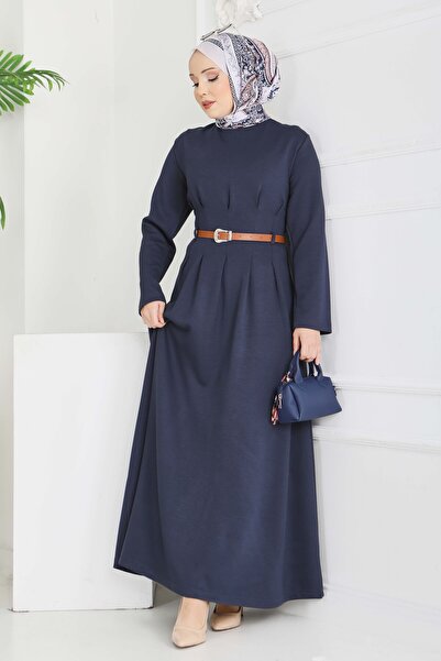 TOFİSA Φόρεμα με ζώνη και λεπτομέρεια από πιέτες, Μπλε ναυτικό - 28228-ΜΠΛΕ Ν...