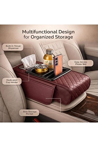 AutoFamily Car Seat Armrest Organizer with Cup Holder – PU Leather Center Console Storage Box