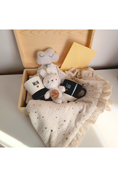 Miraboo Εκλεκτό δώρο για νέους γονείς και νεογέννητα. Μουσλίνα με χρυσά αστέρ...