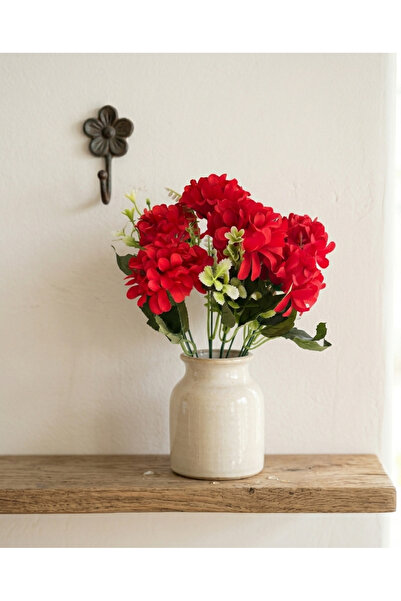 YASİMA Artificial 7-Branch Boxwood Arrangement with Red Hydrangea Home Decora...