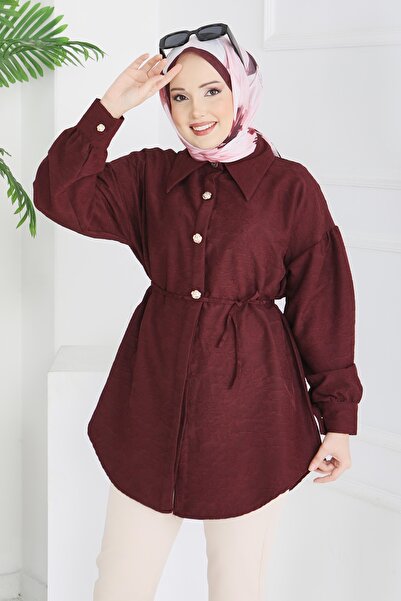 TOFİSA Релефна, детайлно изработена туника с копчета, цвят бордо - 28206-БОРДО