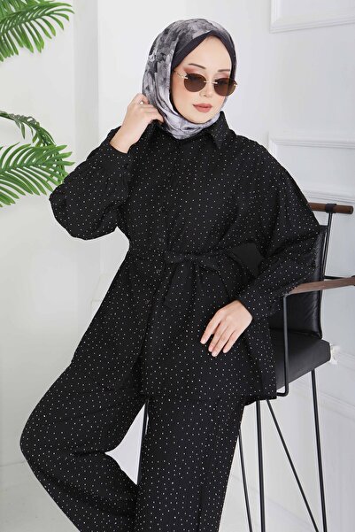 TOFİSA Serpme Stone Detailed Double Suit Black - 28219-Black