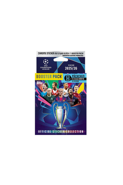 Topps Pachet de colecție de autocolante UEFA Champions League 2025/26 – 8 pac...