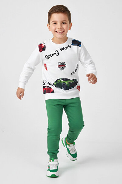 TOFİSA Σετ Πιτζάμες για Αγόρια με Πράσινο Σχέδιο και Λεπτομέρειες - 28243-YESIL