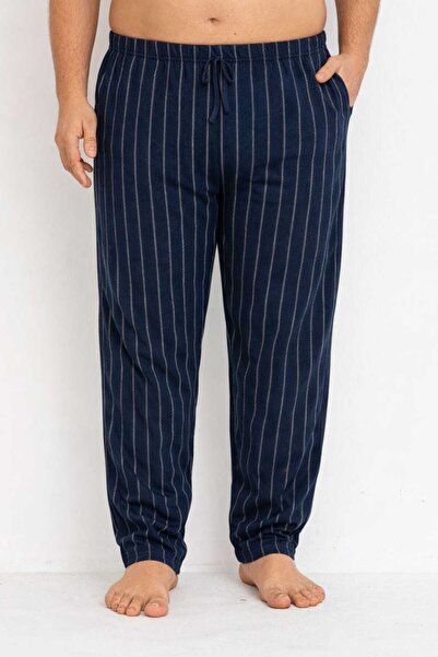 Tarık Men's 100% Cotton Combed Cotton Oversized Navy Blue Striped Pajama Bott...