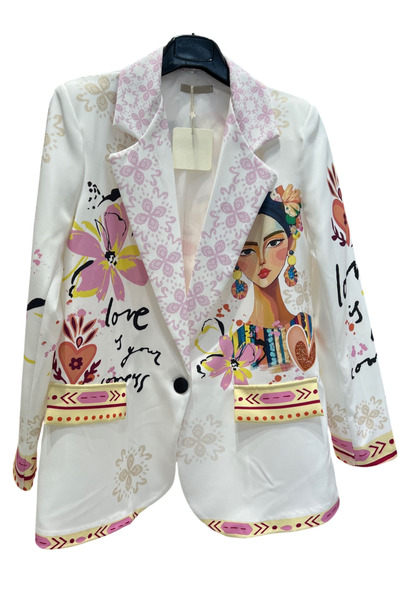 OEM Women's white oversized jacket with Frida print, M/L