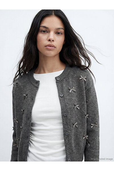 LC Waikiki Cardigan tricotat de damă, brodat cu fundă
