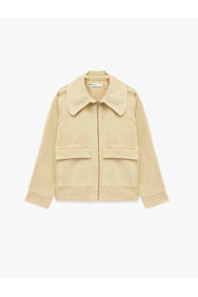 Koton Classic Collar Zipper Pocket Detailed Cotton Denim Jacket