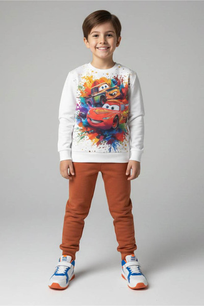 TOFİSA Boy's Tile Printed Shawl Collar Pajama Set - 28241-Kiremit