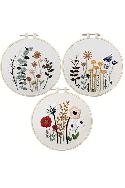 Arabest طقم تطريز مطرز بالخيوط مع أنماط زهور، يشمل إطارات التطريز وخيوط التطر...