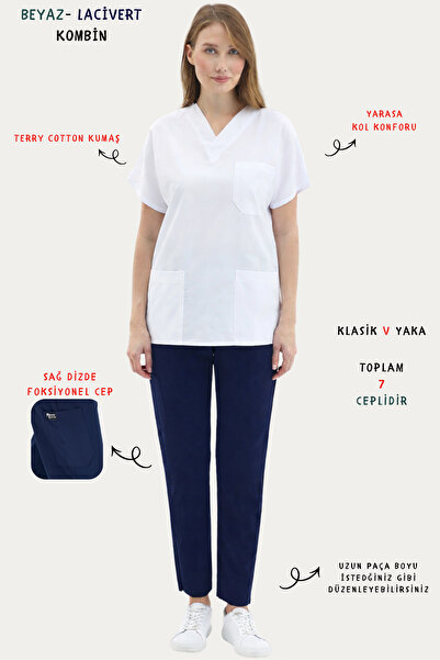 İNCİ ÜNİFORMA ALT ve ÜST RENKLİ KOMBİNLER - Terry Cotton Scrubs Takım Kadın H...