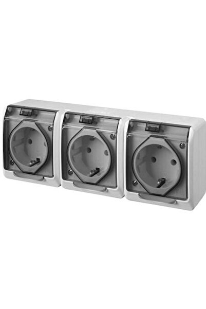 Hermes Priză triplă cu protecție, capac transparent, IP44, alb